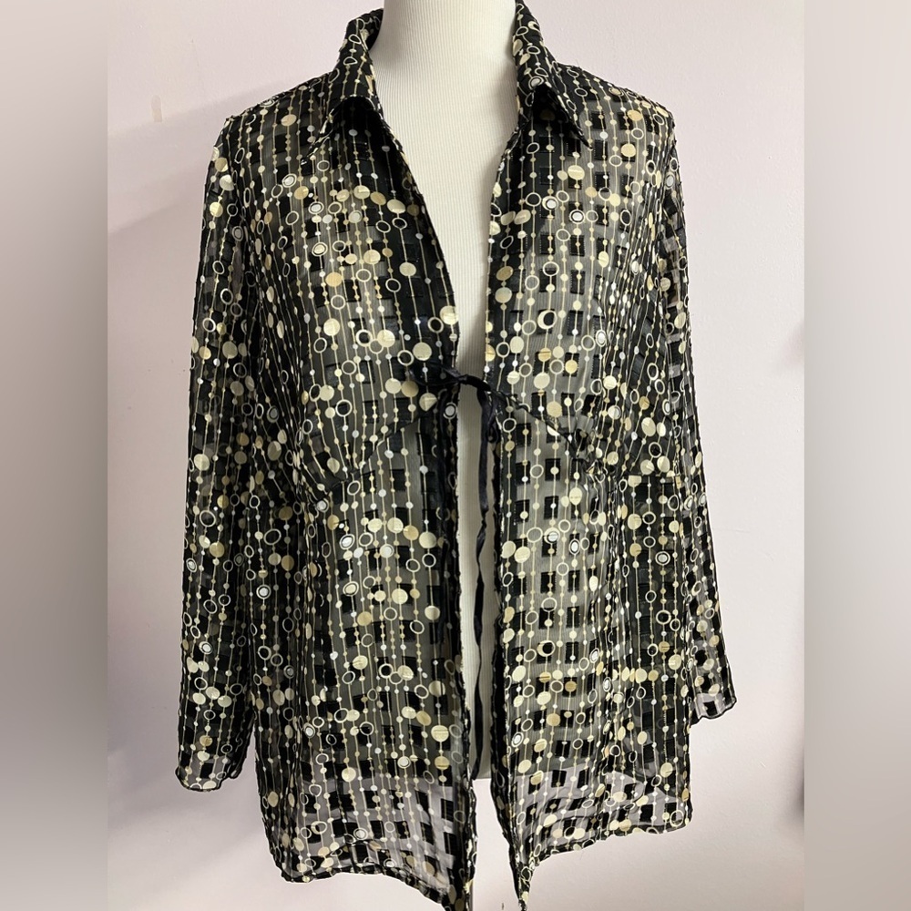 Women’s Sheer Lightweight Top/Jacket, Black/Gold/Metallic, 18-20W, Studio 1940